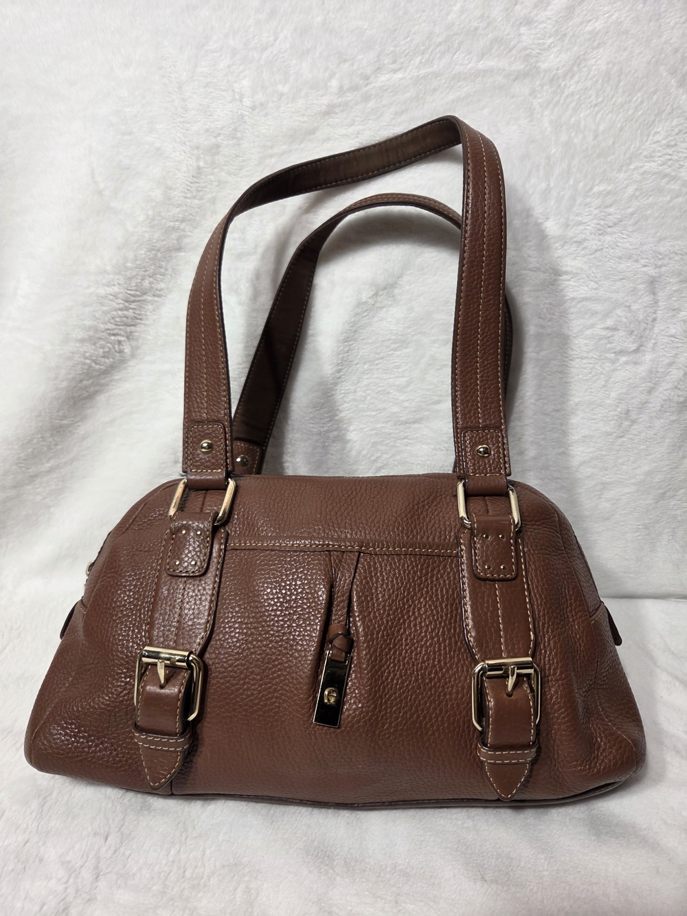 Etienne Aigner Brown Leather Shoulder Bag with Gold Hardware
